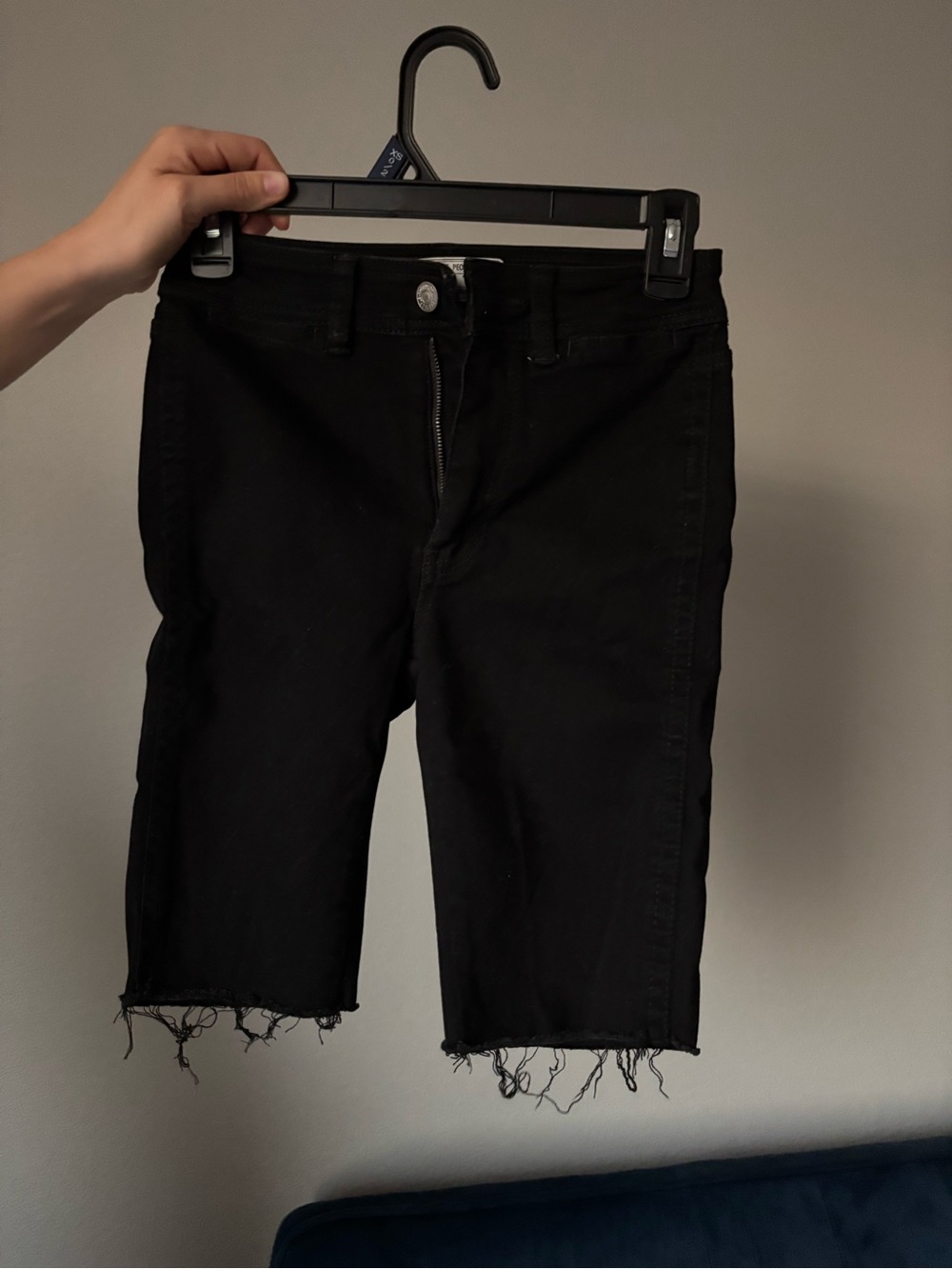 Free People Black Frayed Hem Bermuda Shorts